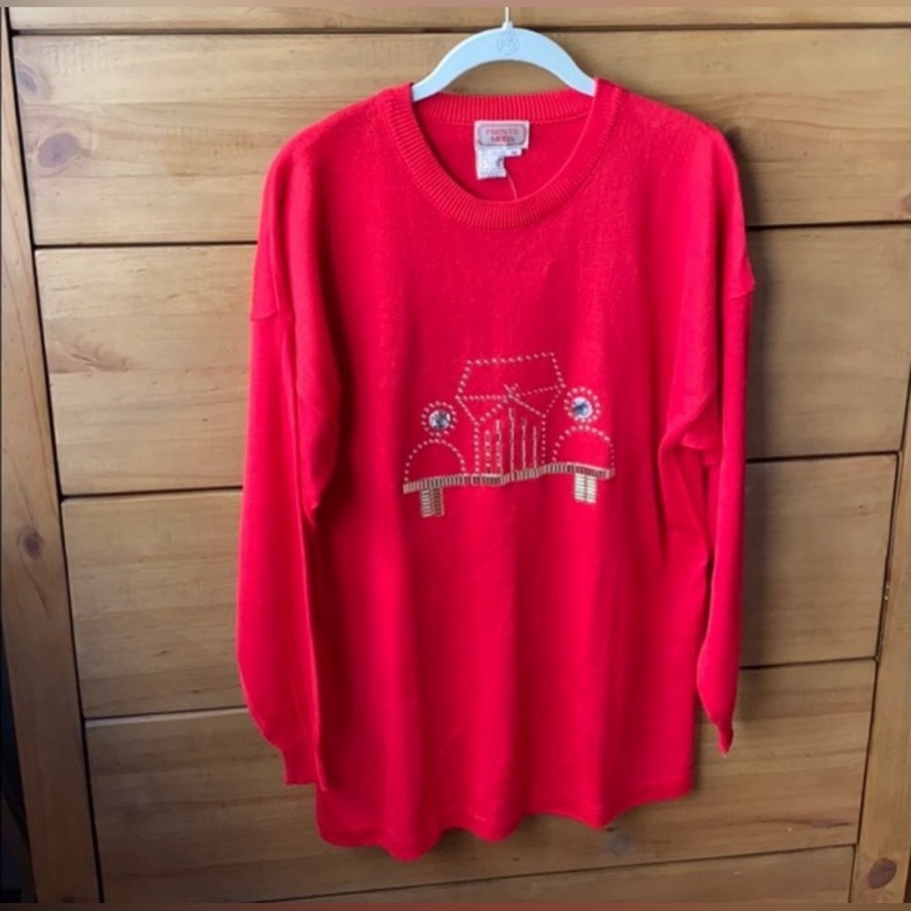 NWT! Pronto Moda Red Acrylic Embellished Sweater / Medium